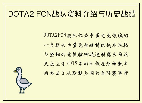 DOTA2 FCN战队资料介绍与历史战绩