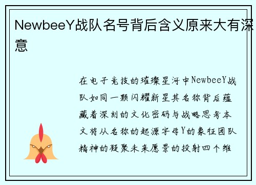 NewbeeY战队名号背后含义原来大有深意