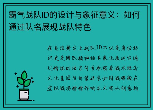 霸气战队ID的设计与象征意义：如何通过队名展现战队特色
